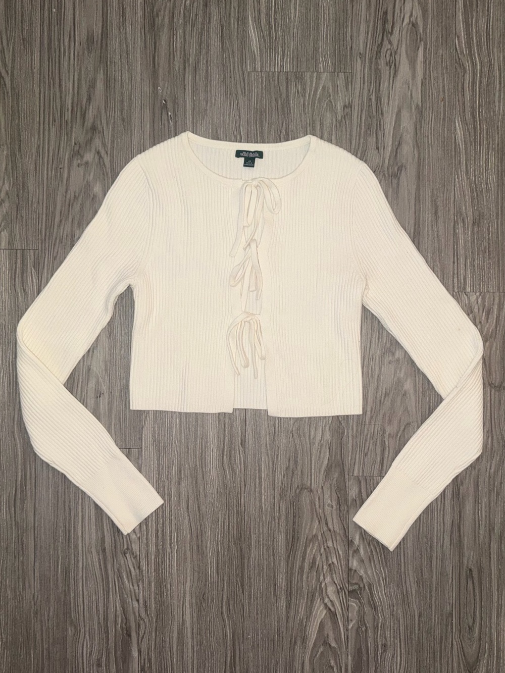 Wild Fable Beige Ribbed Long Sleeve Cardigan With Bow Tie Closures Women’s Sz XS